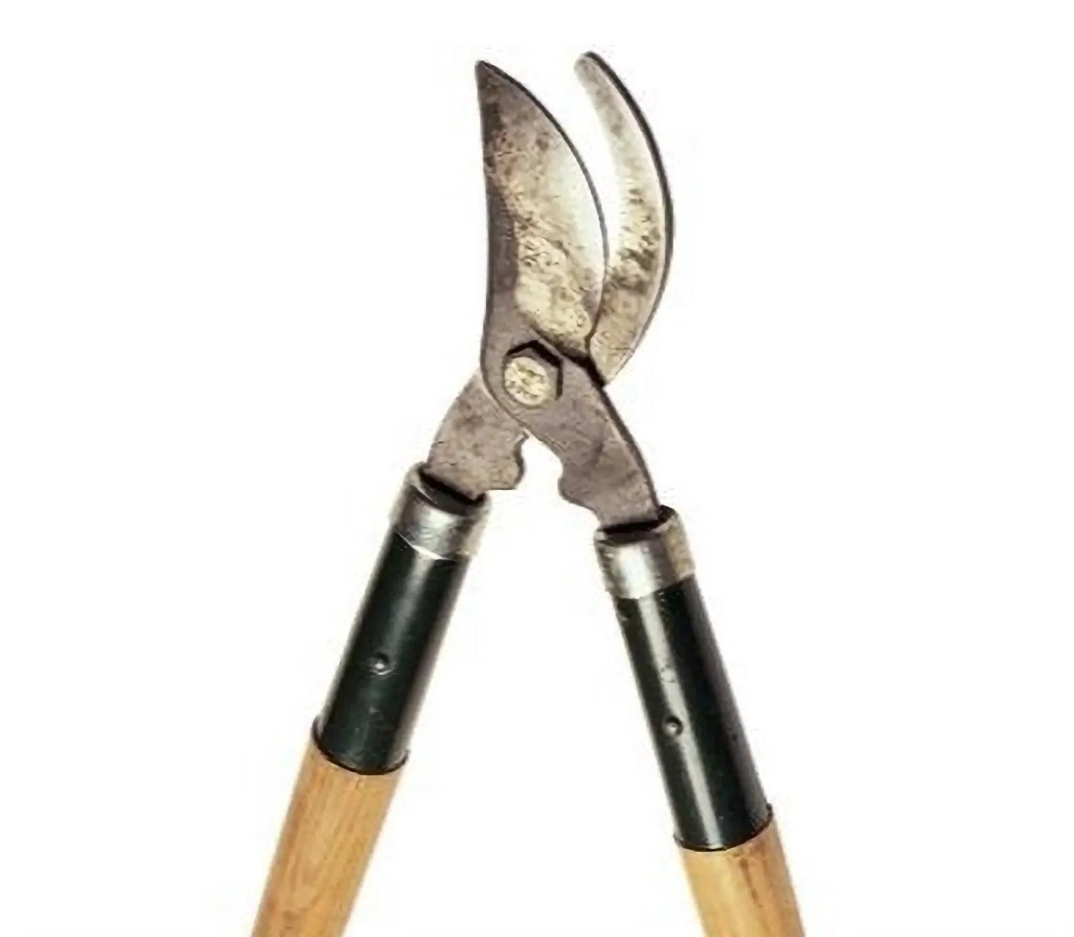 Gardening shears with wooden handles on a white background